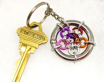 Keychain: Lesbian Pride Japanese 12 in 2 - Anodized Aluminum Chainmaille