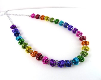 Necklace: Rainbow Barrel - Anodized Aluminum Chainmaille