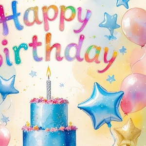 Feliz cumpleaños, cumpleaños infantil, tarjeta de cumpleaños, saludos coloridos, alegría de cumpleaños, deseos de cumpleaños para fiestas infantiles, acuarelas