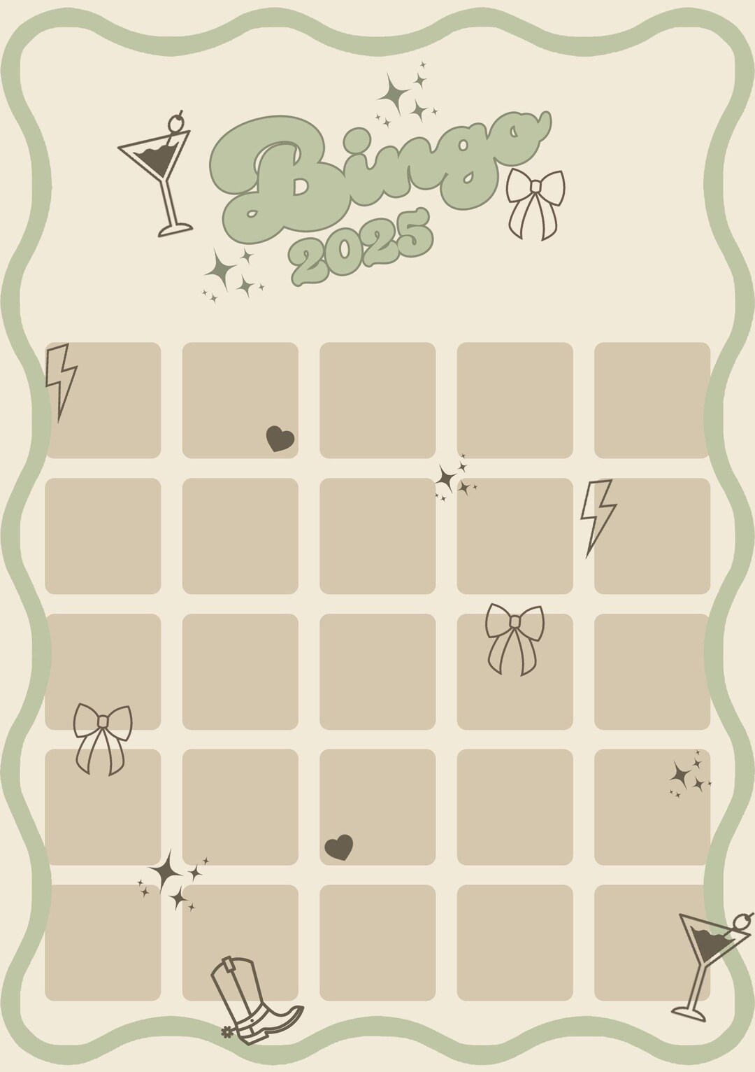 2025 Goalsetting Bingo Card Neutral Digital Download Customizable & Printable Etsy