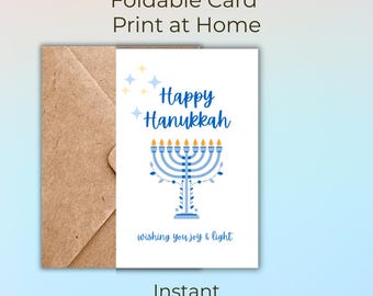 Tarjeta de feliz Hanukkah (Januca) imprimible / Descarga instantánea en PDF / Tamaños A4 y Carta (EE. UU.)