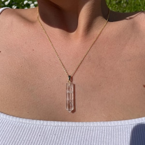 Rock crystal gold necklace, rock crystal point, gemstone necklace, healing stone necklace, gemstone jewelry, handmade unique piece with 45 cm length