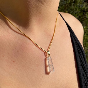 Rock crystal gold necklace, rock crystal point, gemstone necklace, healing stone necklace, gemstone jewelry, handmade unique piece with 40 cm length