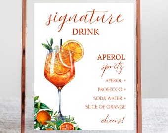 Spritz Signature Cocktail, Aperol Spritz Bar Sign, Signature Drink Decor, Bar Menu Cocktail Template, Modern Baby Bridal Shower