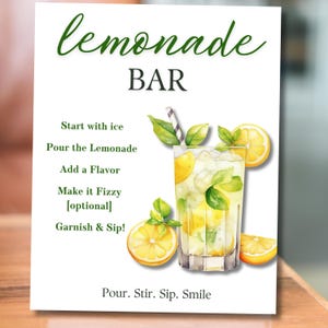 Editable Lemonade Bar Sign, Modern Printable Drink Station Sign, Canva Template, Instant Download