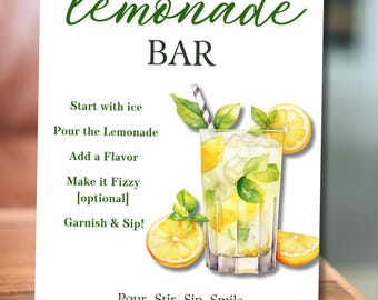 Editable Lemonade Bar Sign, Modern Printable Drink Station Sign, Canva Template, Instant Download