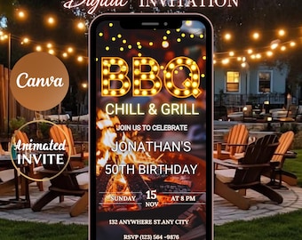 Editable BBQ Birthday Invitation: Animated Grill Party Invite (Digital)