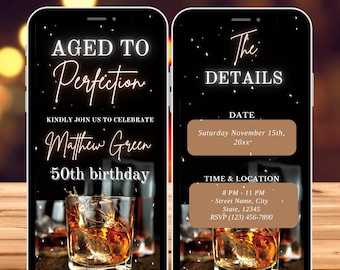 Invitación de cumpleaños de whisky: Invitación editable para fiesta masculina (Descarga digital)