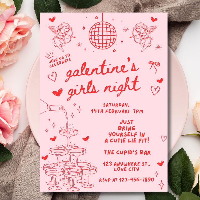 Editable Galentine's Girls Night Invitation Template (PDF) - Etsy