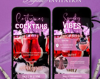 Costumes & Cocktails Halloween Party Invitation: Spooky Video Text Invite (MP4, PNG, JPG)