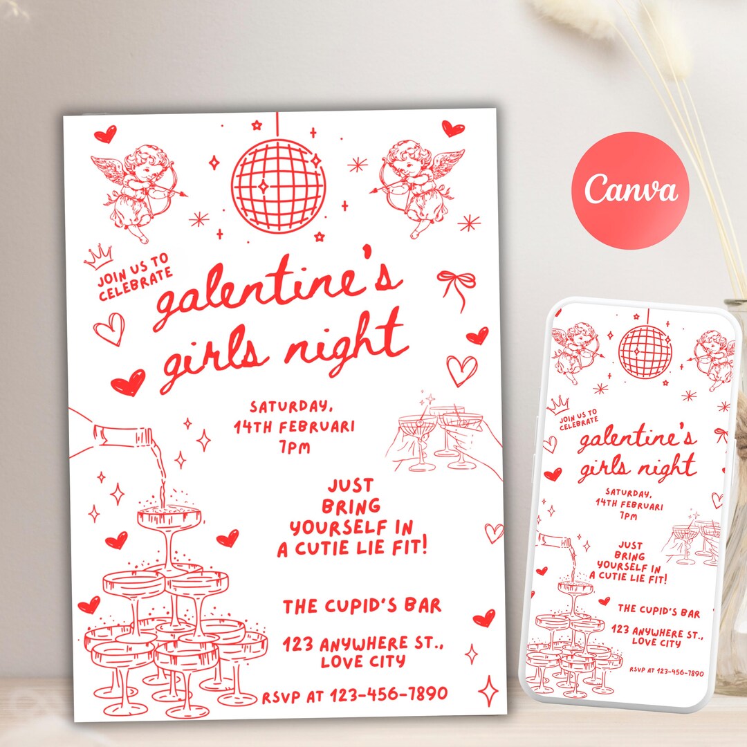 Editable Galentine's Day Invitation: Girls Night Party Template (PDF ...