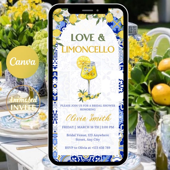 Mediterranean Bridal Shower Animated Invite: Love & Lemoncello (Digital Template)