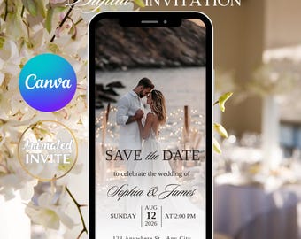 Digital Save The Date Template, Photo Save The Date Template, Digital Save the Date, Editable Animated Wedding Invitation, Canva Template