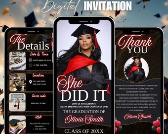 Digital Graduation Invitation Template|Class of 2026 Party Invite|Editable Congrats Grad Flyer|Black & Red Evite|Graduation Announcement
