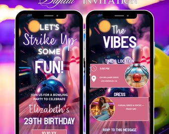 Animated Bowling Party Invitation: Editable Text, Instant Download