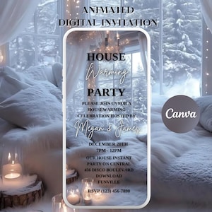 Housewarming Party Invitation Digital Animated House Warming Invite Template, Self Edit Chic New Apartment New Home Evite, House Party Flyer