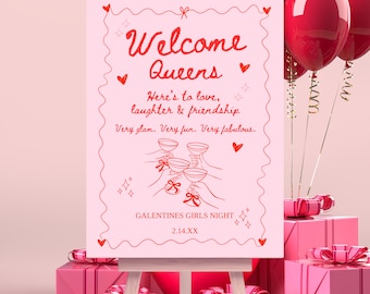 Hand Drawn Galentine's Welcome Sign, Girls Night Party Decor, Digital Download