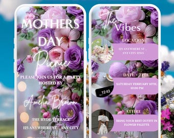 Mother's Day Picnic Invitation: Floral Brunch, Editable Text (Digital)