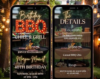 Editable Digital BBQ Invitation, Animated BBQ Party Invite, BBQ Chill and Grill, Modern Birthday Invitation, Digital Birthday Invite Any Age