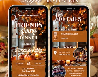 Editable Friendsgiving Dinner Invitation: Digital Thanksgiving eVite (MP4, PNG, JPG, PDF Print)