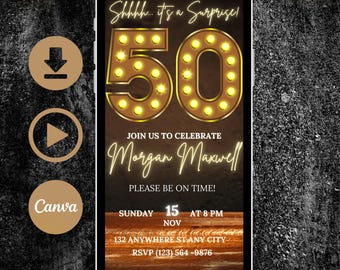 Surprise 50th Birthday Invitation for Men: Rustic Digital Invite (Phone)