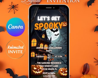 Spooky Halloween Invitation: Orange Costume Party eVite (DIY Template, Digital Download