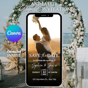Animated Photo Save the Date Template: Editable Wedding Invitation (Canva, Digital Download, MP4/PNG/JPEG/PDF Format)
