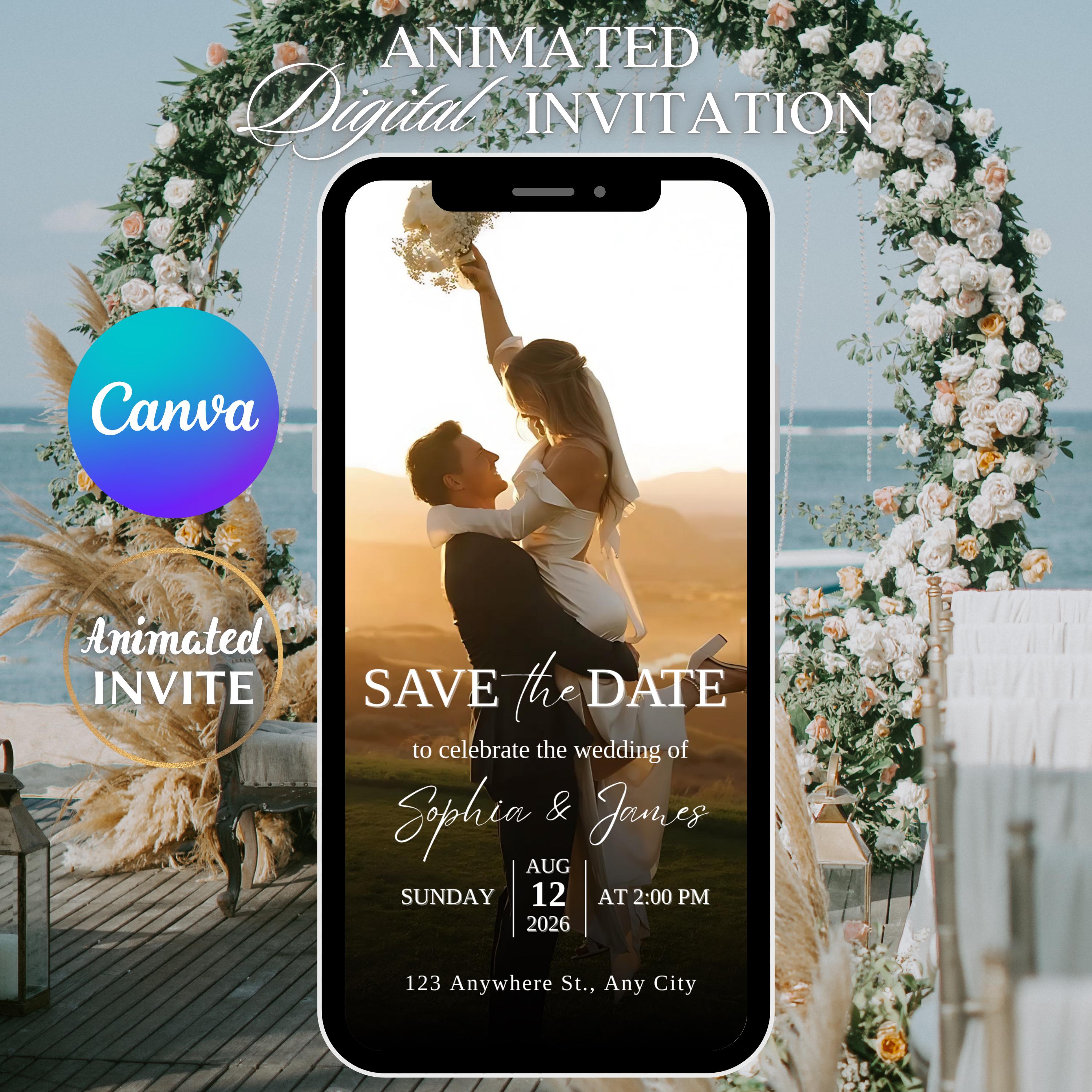 Digital Save The Date Template, Photo Save The Date Template, Digital Save the Date, Editable Animated Wedding Invitation, Canva Template