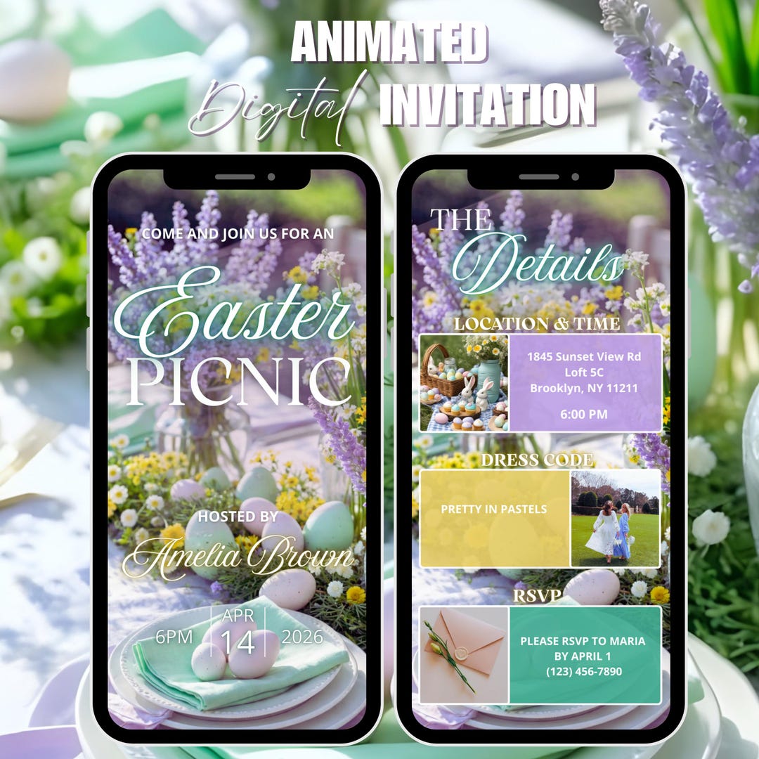 Spring Picnic Invitation Easter Picnic Invitation, Digital Easter Party Invite, Floral Spring ...