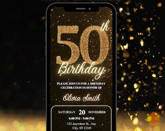 Digital 50th Birthday Invitation: Animated Gold Evite (DIY)