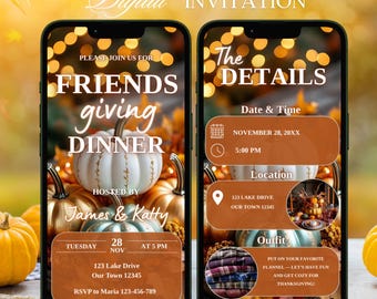 Editable Friendsgiving Dinner Invitation: Digital Thanksgiving eVite (MP4, PNG, JPG, PDF Print)