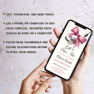 May include: A pink and white golf-themed birthday invitation with a pink bow and golf club. The text reads "Let's Par-Tee" and "Olivia Smith 30th Birthday". The invitation is for Friday, December 16th at 5:30 PM at the Rose Pearl Golf Club in Ocean View, CA.