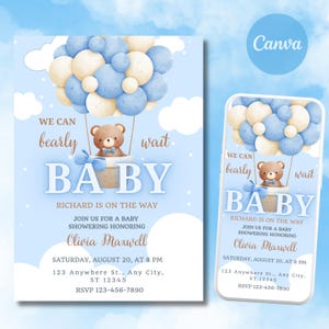 Teddy Bear Baby Shower Invitation: Editable Blue Template (PDF)