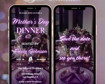 Purple Mother's Day Dinner Animated Invitation (Digital Video)