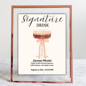Enseigne de boisson expresso Martini, menu de bar mariage et douche nuptiale, modèle de décoration de bar Coquette Tini Bit Older, modèle MODIFIABLE