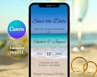 Animated Beach Wedding Save the Date Template (Digital Download)