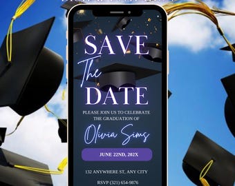 Invito animato per la laurea "Save the Date": Blue College Party (biglietto elettronico digitale)