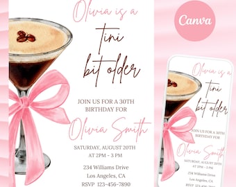 Espresso Martini Birthday Invitation: Coquette Dirty Thirty, Editable (PDF)