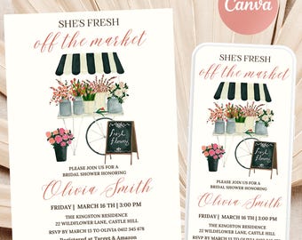 Fresh Off the Market Bridal Shower Invite, Farmers Market Bridal Shower Invitation Printable Template, Flower Market Invitation, Flower Shop