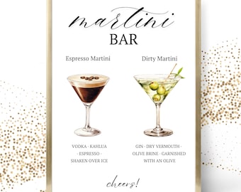 Plantilla de letrero para bar de martinis: Menú de cócteles exclusivos (imprimible)