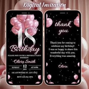 Digital 18th Birthday Invitation, Sweet Eighteen Party Video Invite, Animated Glam Pink Brunch Invite, Self Editable Template eCard