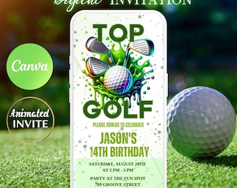 Digital Top Golf Birthday Invitation , Animated Golf Party Video Evite, Editable Golf-Themed Bday Invite, Boys Par-Tee Flyer
