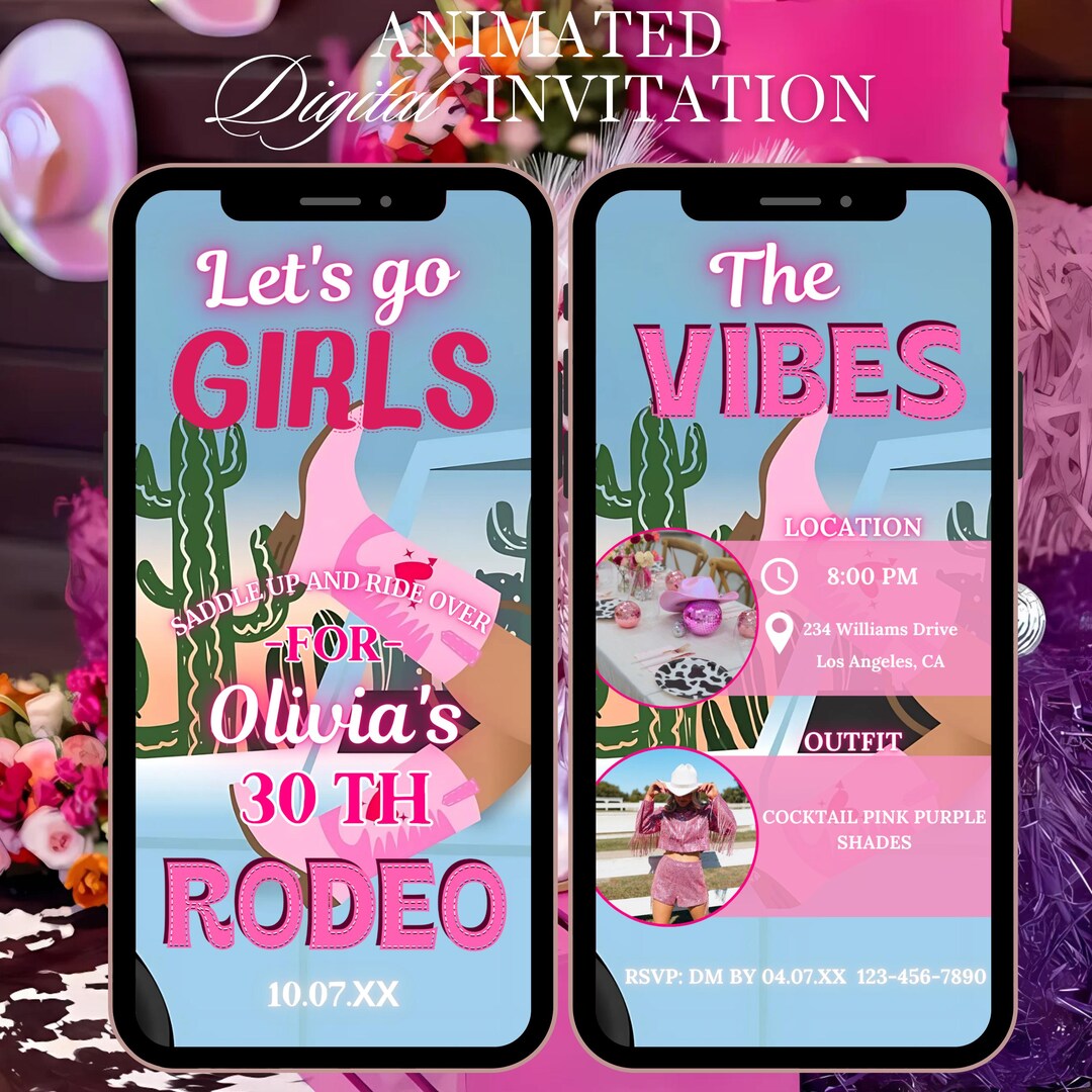 Animated Cowgirl Rodeo Birthday Video Invitation (digital Download) - Etsy