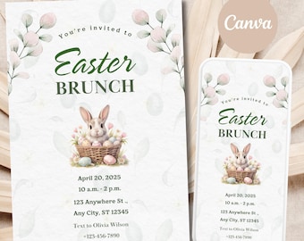 Floral Easter Brunch Invitation Template: Rabbit Egg Hunt (Digital)