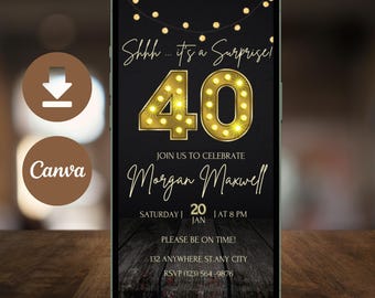 Surprise 40th Birthday Invitation for Men: Video Party Invite (Digital)
