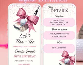 Animated Golf Birthday Invitation: Pink Coquette Par-Tee (Digital Download)