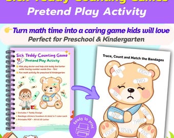 Sick Teddy Counting Game: Number Tracing, Pretend Play (Printable PDF)