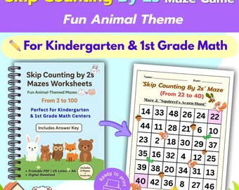 Skip Counting by 2s Maze: Animal Theme Math Game (Printable PDF)