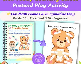 Sick Teddy Counting Game: Number Tracing Activity (Printable PDF)
