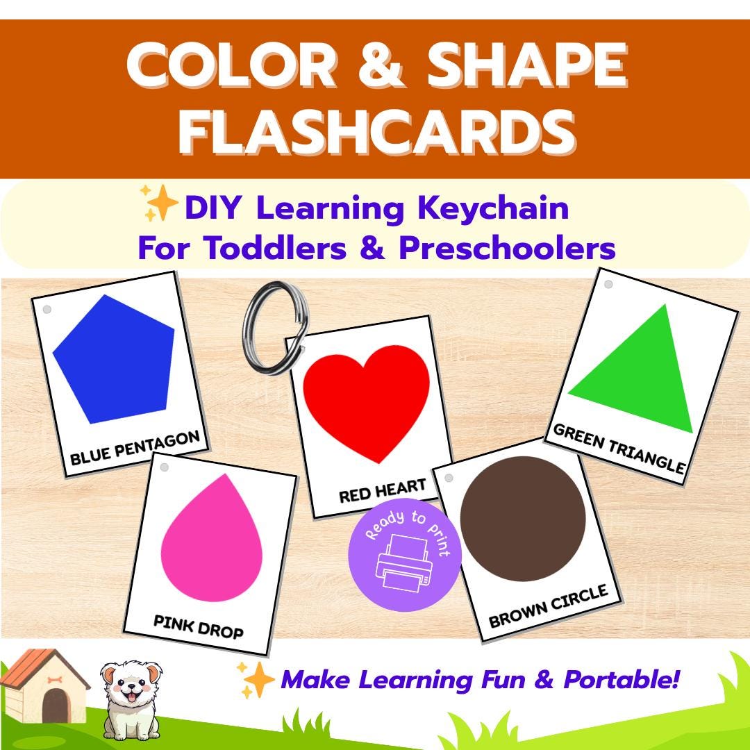 Color and Shape Flashcards Keychain, Toddler Preschool Learning ...